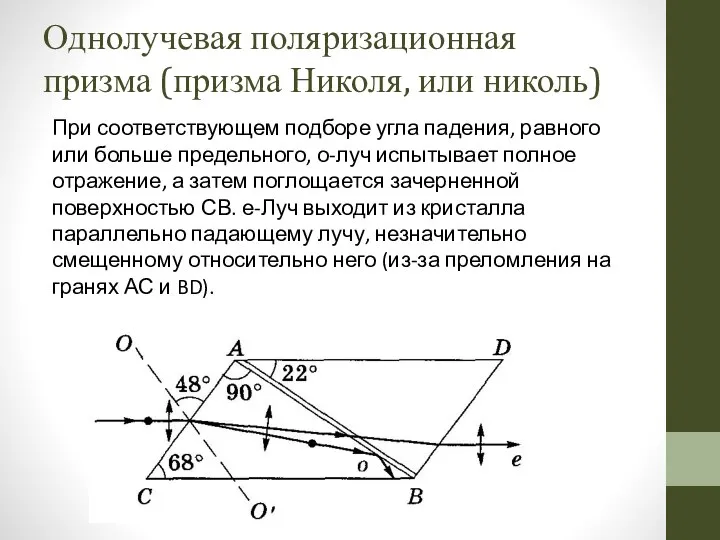 При соответствующем подборе угла падения, равного или больше предельного, о-луч испытывает