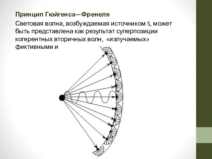 Принцип Гюйгенса—Френеля Световая волна, возбуждаемая источником S, может быть представлена как