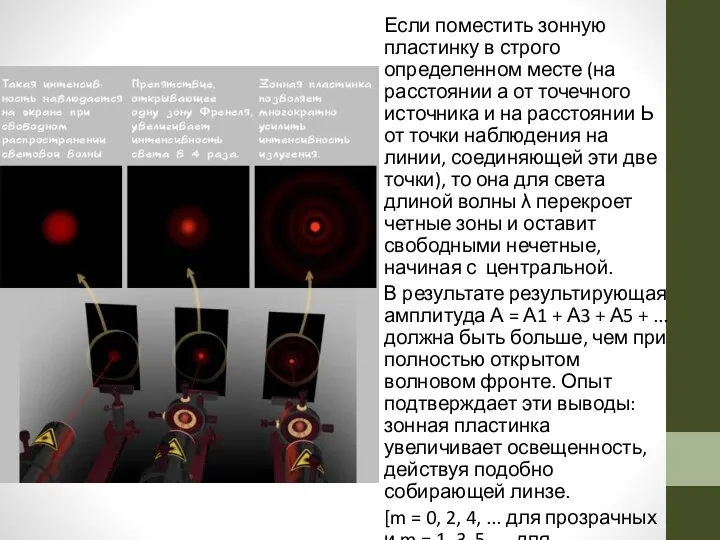 Если поместить зонную пластинку в строго определенном месте (на расстоянии а