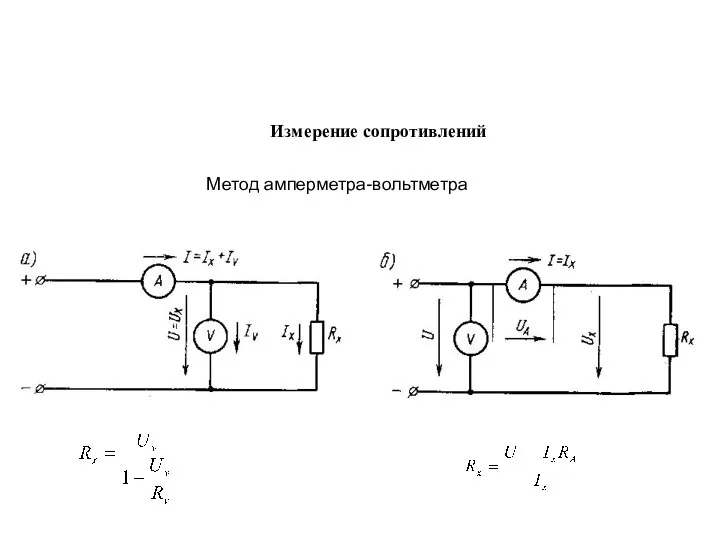 Измерение сопротивлений Метод амперметра-вольтметра