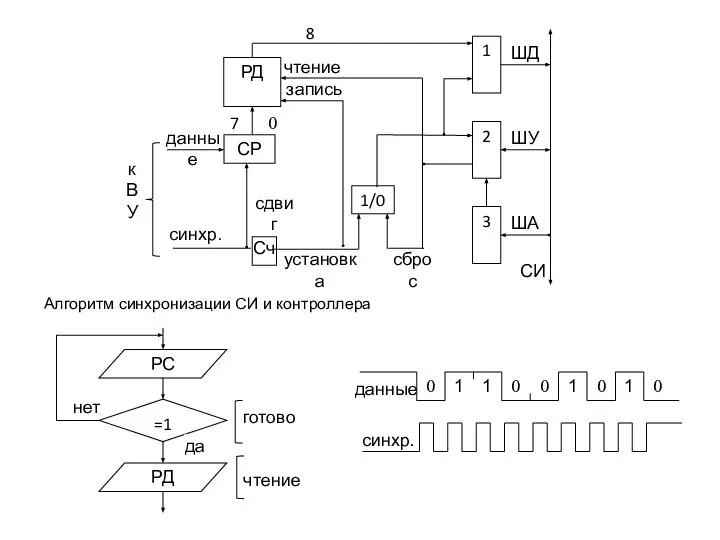 Алгоритм синхронизации СИ и контроллера 1 2 3 РД СР Сч