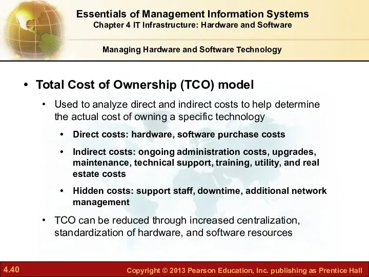 Managing Hardware and Software Technology Total Cost of Ownership (TCO) model