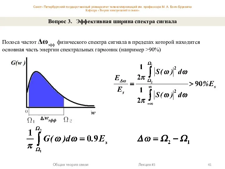 Вопрос 3. Эффективная ширина спектра сигнала Полоса частот Δωэфф физического спектра