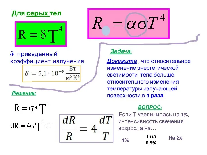 Для серых тел δ приведенный коэффициент излучения Задача: Докажите , что