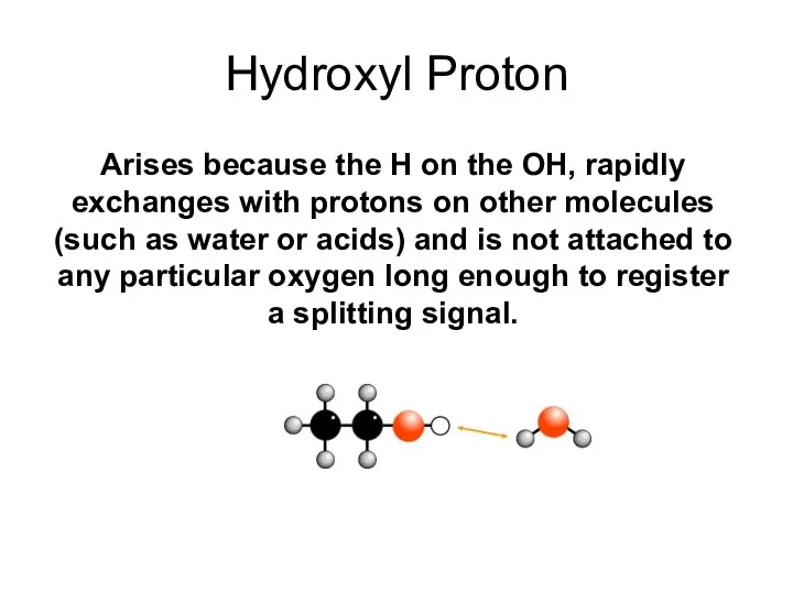 Hydroxyl Proton Arises because the H on the OH, rapidly exchanges