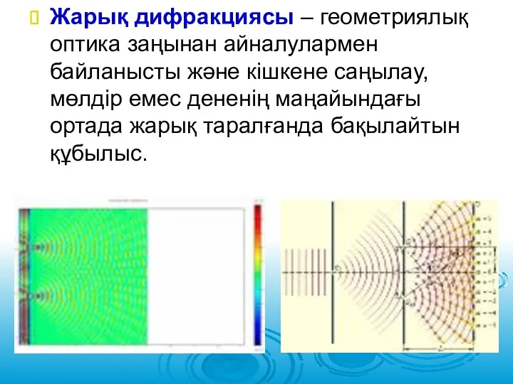 Жарық дифракциясы – геометриялық оптика заңынан айналулармен байланысты және кішкене саңылау,