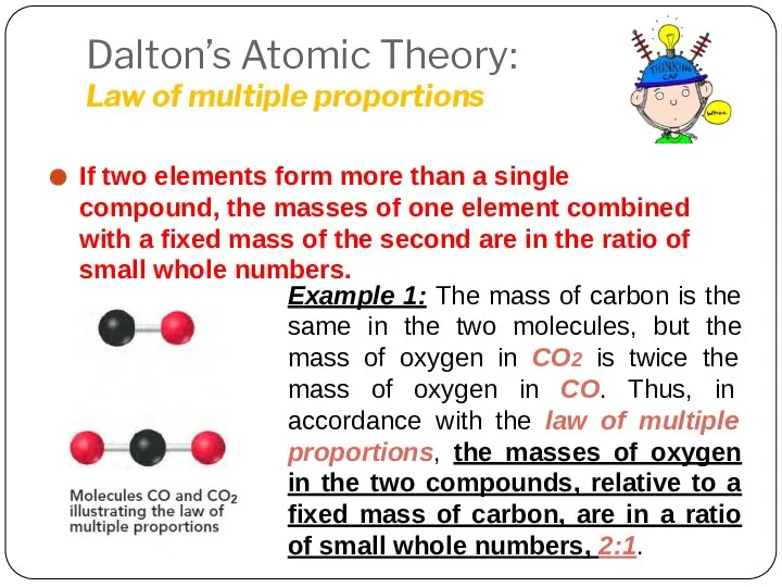 Dalton’s Atomic Theory: Law of multiple proportions If two elements form