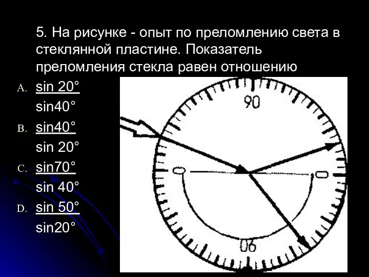 5. На рисунке - опыт по преломлению света в стеклянной пластине.