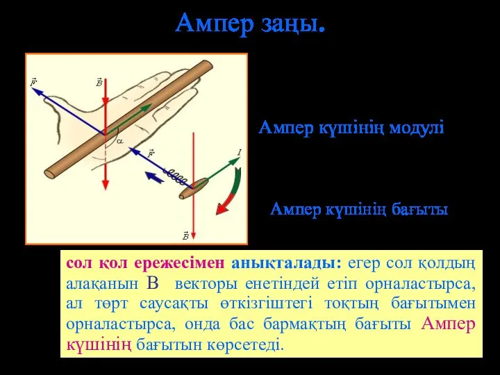 Ампер заңы. Ампер күшінің модулі Ампер күшінің бағыты сол қол ережесімен