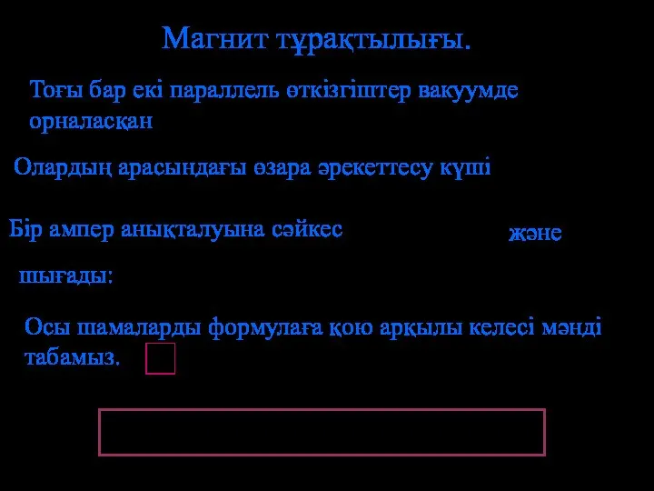 Магнит тұрақтылығы. Тоғы бар екі параллель өткізгіштер вакуумде орналасқан Олардың арасындағы