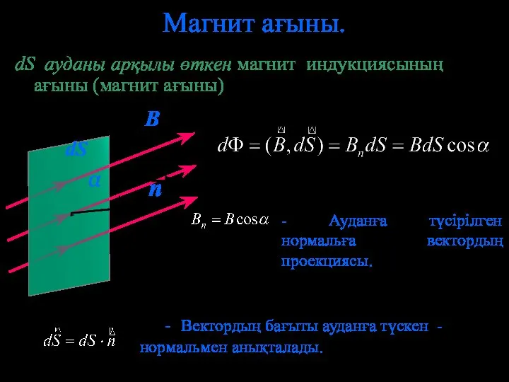 Магнит ағыны. dS ауданы арқылы өткен магнит индукциясының ағыны (магнит ағыны)