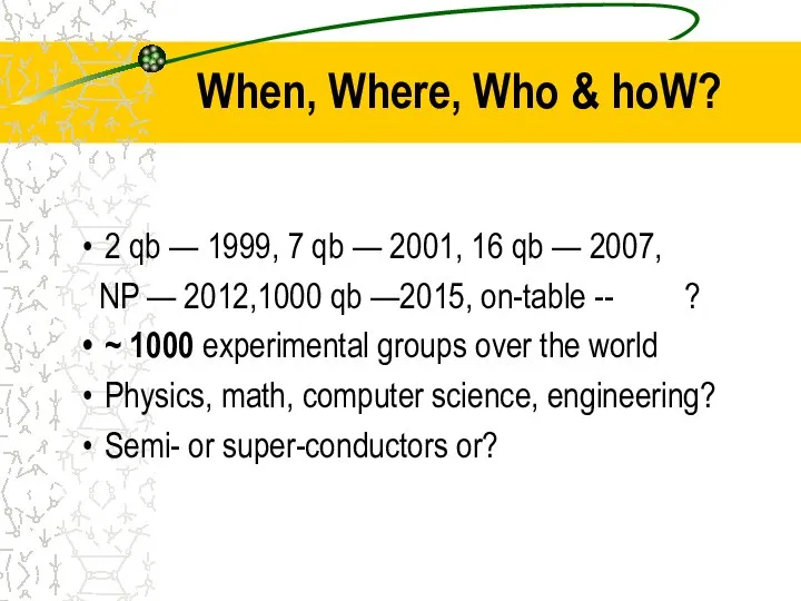 When, Where, Who & hoW? 2 qb — 1999, 7 qb