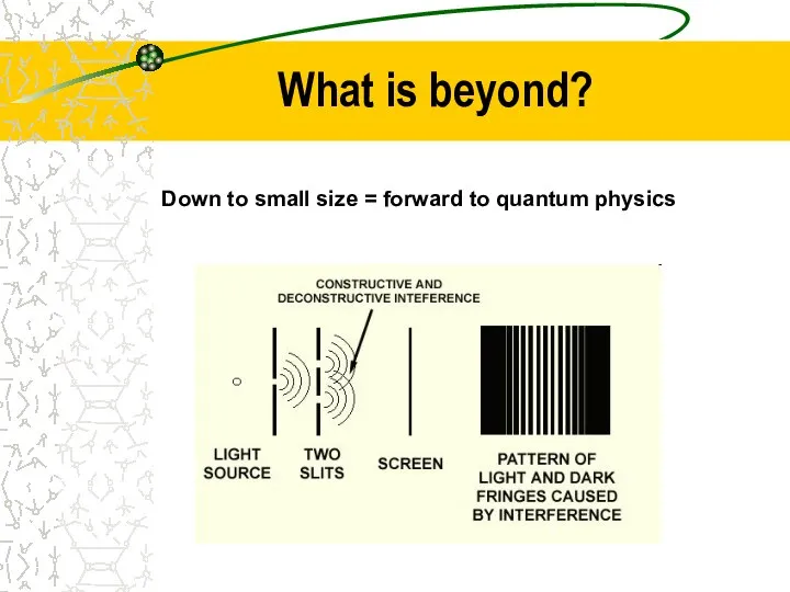 What is beyond? Down to small size = forward to quantum physics