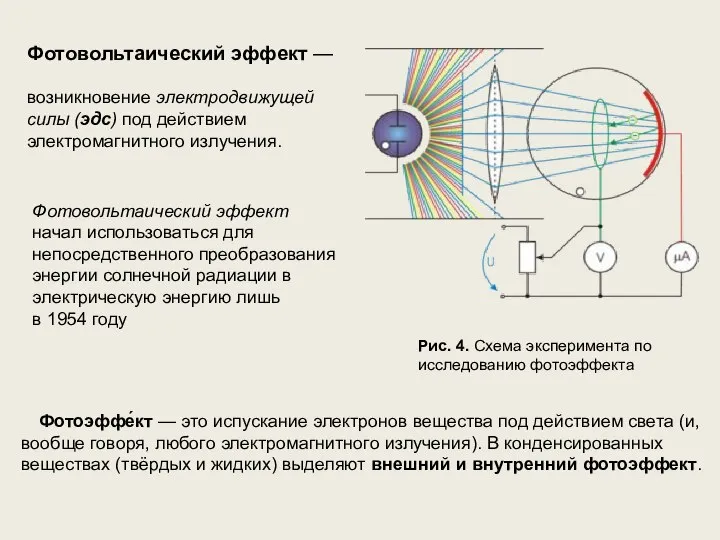 Рис. 4. Схема эксперимента по исследованию фотоэффекта Фотоэффе́кт — это испускание