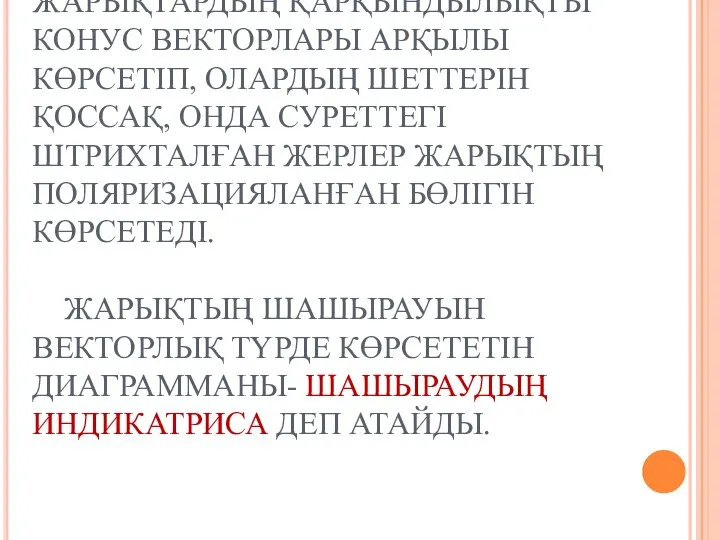 АТАЛҒАН ДИАГРАММАНЫ АЛУ ҮШІН ШАШЫРАҒАН ЖӘНЕ ПОЛЯРИЗАЦИЯЛАНБАҒАН ЖАРЫҚТАРДЫҢ ҚАРҚЫНДЫЛЫҚТЫ КОНУС ВЕКТОРЛАРЫ