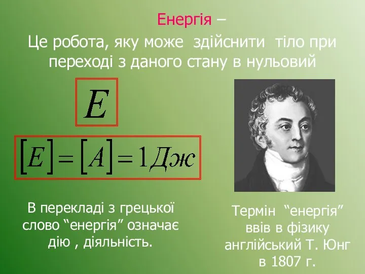 Енергія – Це робота, яку може здійснити тіло при переході з