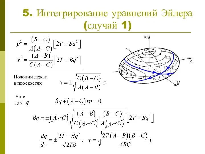 5. Интегрирование уравнений Эйлера (случай 1) Полодии лежат в плоскостях