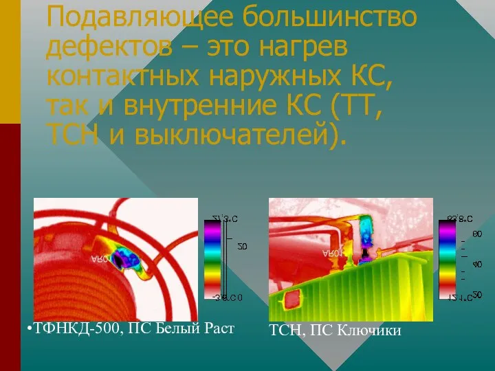 Подавляющее большинство дефектов – это нагрев контактных наружных КС, так и