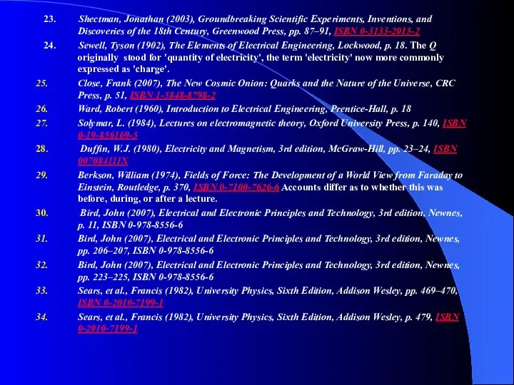 23. Shectman, Jonathan (2003), Groundbreaking Scientific Experiments, Inventions, and Discoveries of