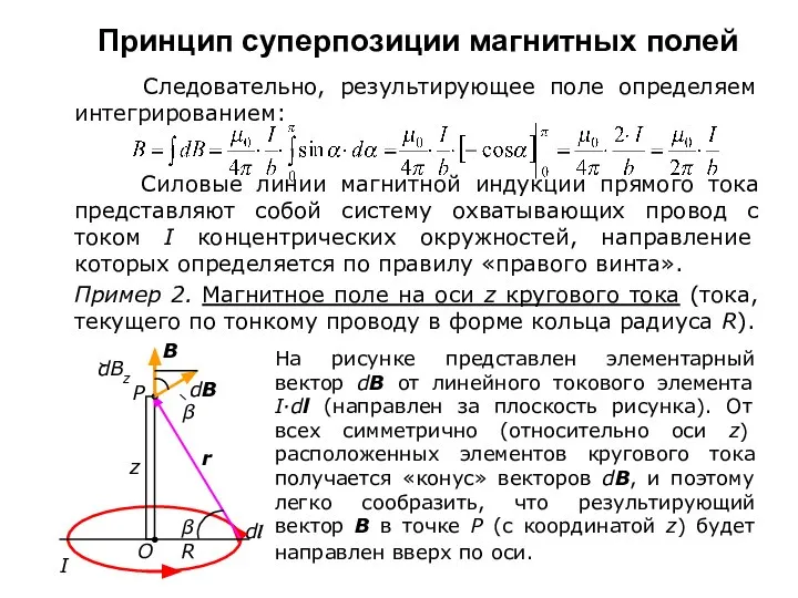 Принцип суперпозиции магнитных полей Следовательно, результирующее поле определяем интегрированием: Силовые линии