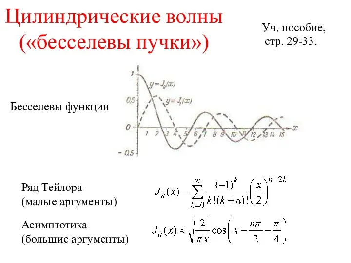 Цилиндрические волны («бесселевы пучки») Уч. пособие, стр. 29-33. Бесселевы функции Ряд