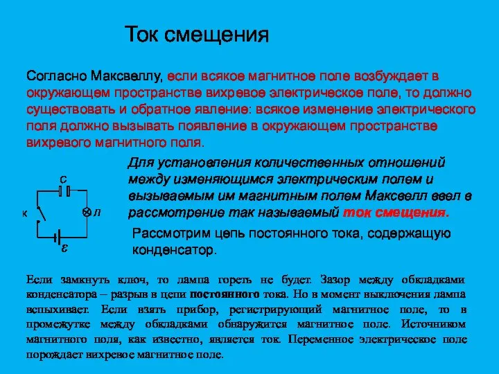 Согласно Максвеллу, если всякое магнитное поле возбуждает в окружающем пространстве вихревое