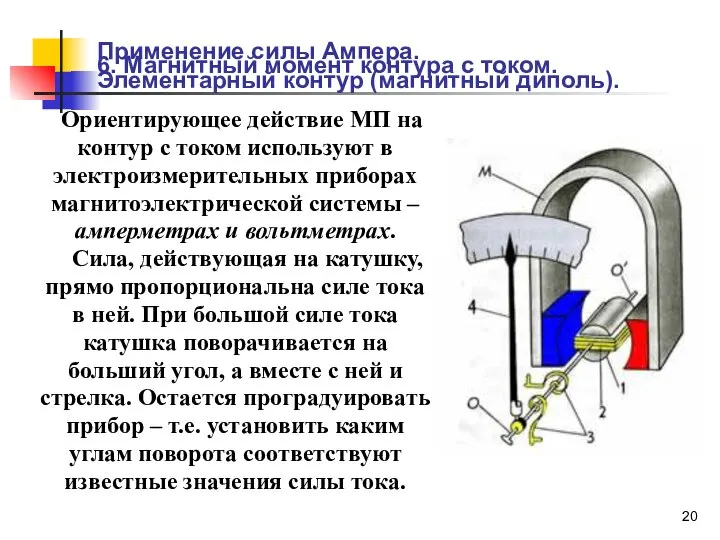 Применение силы Ампера. 6. Магнитный момент контура с током. Элементарный контур