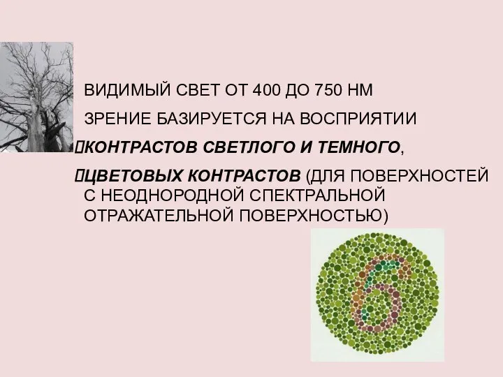 ВИДИМЫЙ СВЕТ ОТ 400 ДО 750 НМ ЗРЕНИЕ БАЗИРУЕТСЯ НА ВОСПРИЯТИИ