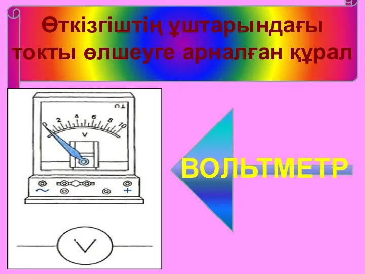 Өткізгіштің ұштарындағы токты өлшеуге арналған құрал ВОЛЬТМЕТР