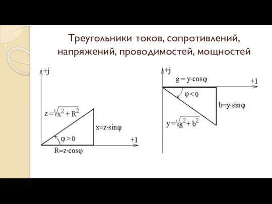 Треугольники токов, сопротивлений, напряжений, проводимостей, мощностей