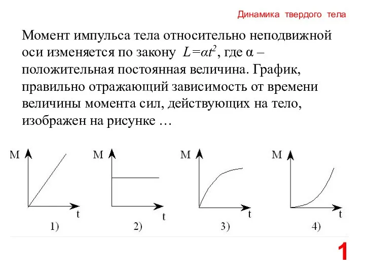 Динамика твердого тела 1 Момент импульса тела относительно неподвижной оси изменяется