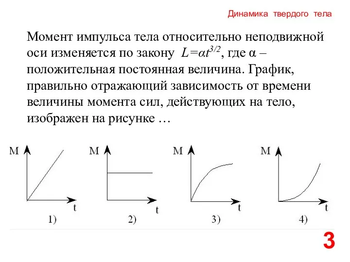 Динамика твердого тела 3 Момент импульса тела относительно неподвижной оси изменяется