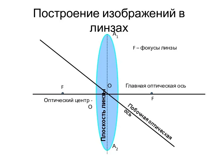 Построение изображений в линзах Главная оптическая ось Побочная оптическая ось О