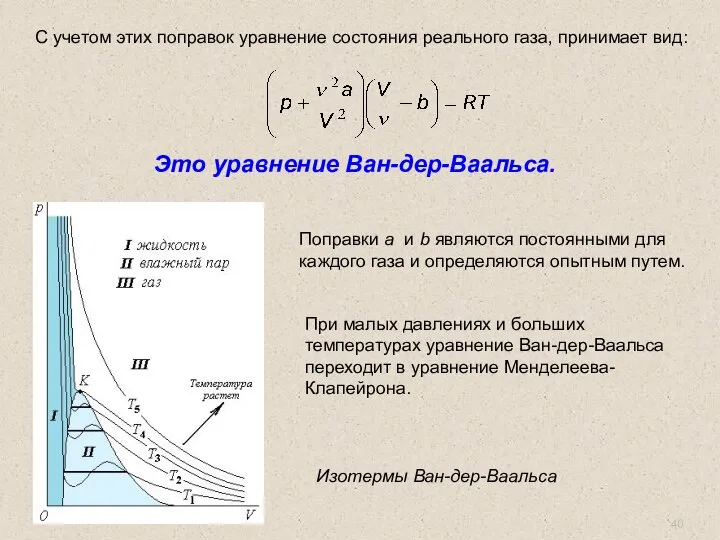 С учетом этих поправок уравнение состояния реального газа, принимает вид: Поправки