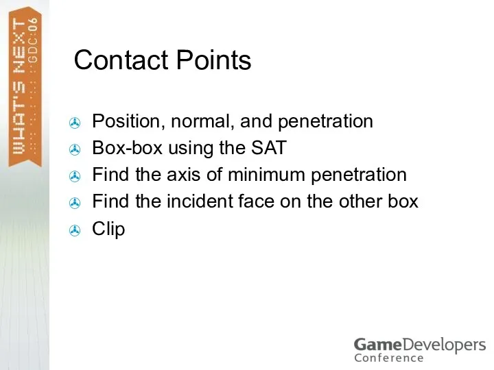 Contact Points Position, normal, and penetration Box-box using the SAT Find