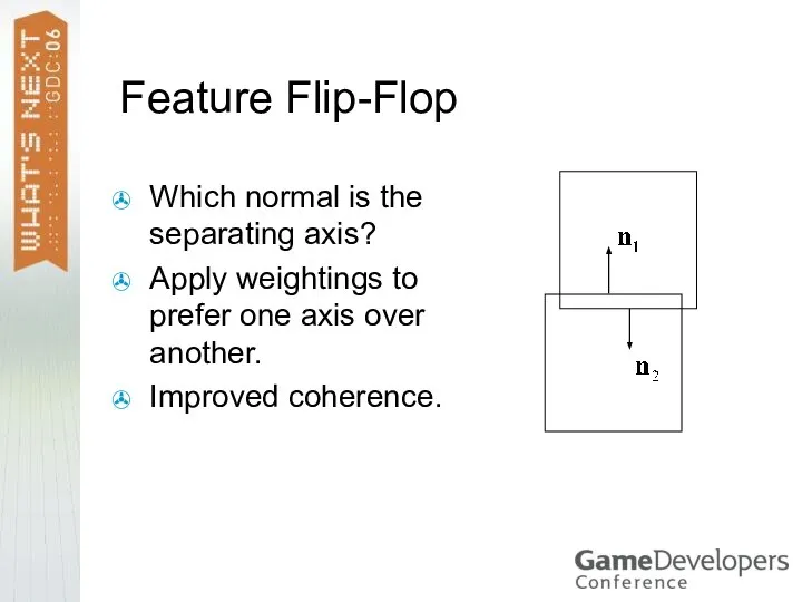 Feature Flip-Flop Which normal is the separating axis? Apply weightings to