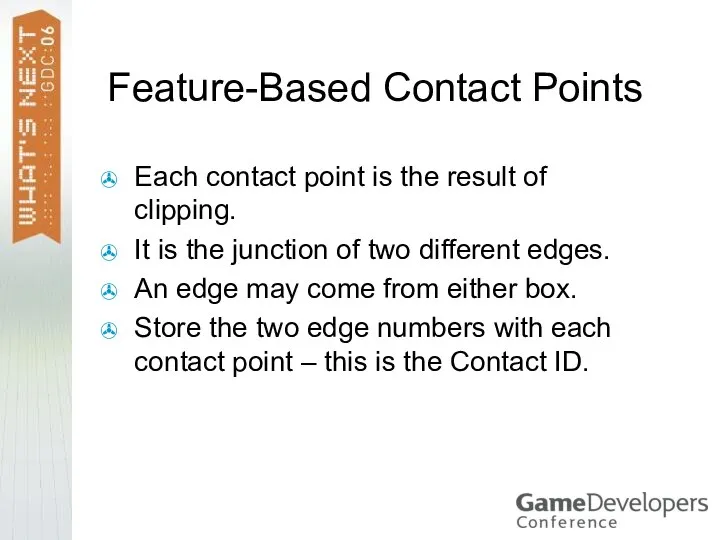 Feature-Based Contact Points Each contact point is the result of clipping.