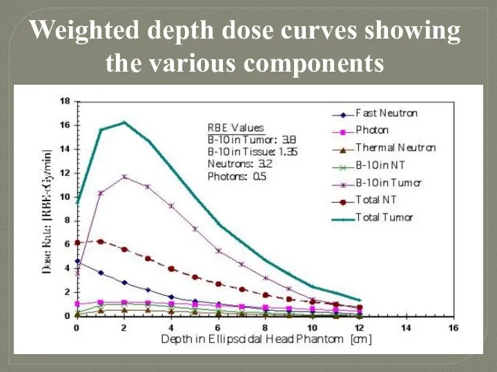 Weighted depth dose curves showing the various components