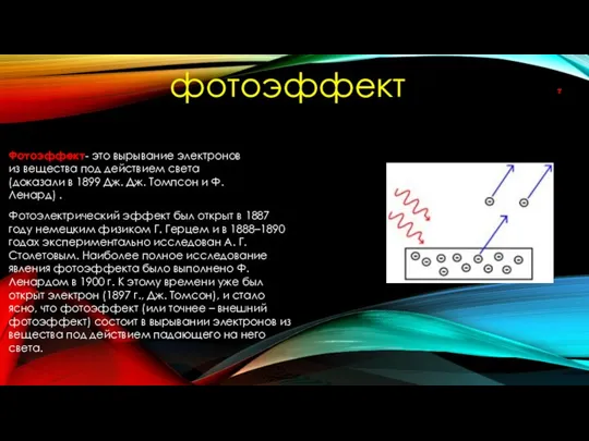 фотоэффект Фотоэффект- это вырывание электронов из вещества под действием света (доказали