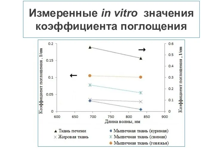 Измеренные in vitro значения коэффициента поглощения