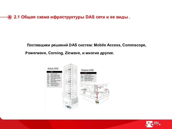 2.1 Общая схема ифраструктуры DAS сети и ее виды . Поставщики