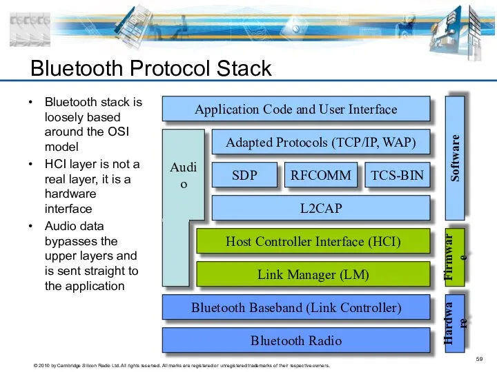 Bluetooth stack is loosely based around the OSI model HCI layer