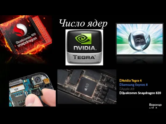 Число ядер Воронцов И. А. Nvidia Tegra 4 Samsung Exynos 8 Apple A9 Qualcomm Snapdragon 820