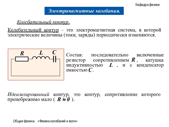 Общая физика. «Физика колебаний и волн» Колебательный контур – это электромагнитная