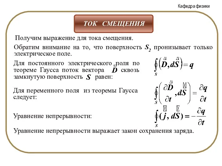 Получим выражение для тока смещения. Обратим внимание на то, что поверхность