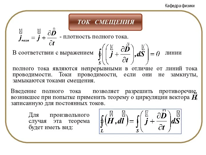 - плотность полного тока. Для произвольного случая эта теорема будет иметь вид: