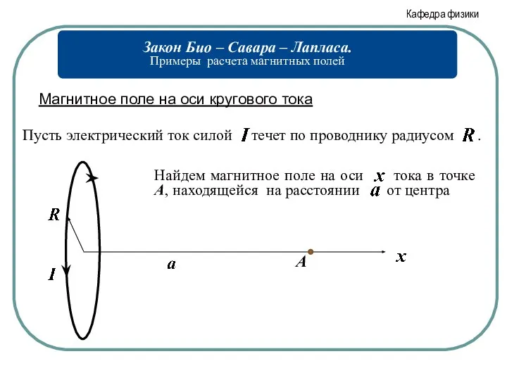 Магнитное поле на оси кругового тока А