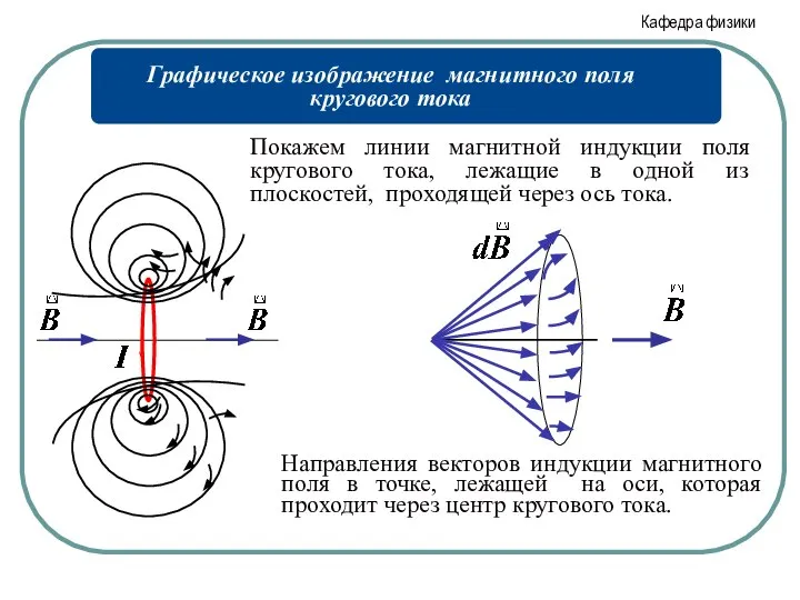 Покажем линии магнитной индукции поля кругового тока, лежащие в одной из