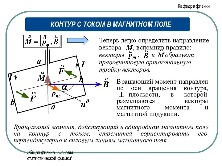 Общая физика. "Основы статистической физики" Вращающий момент, действующий в однородном магнитном