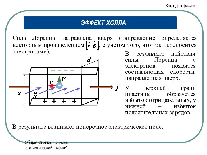 Общая физика. "Основы статистической физики" В результате действия силы Лоренца у